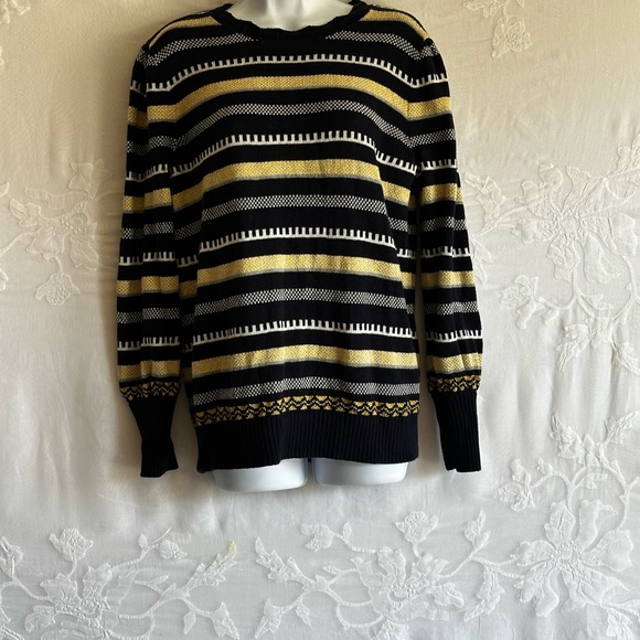 LOFT Striped Sweater in Black and Gold, Relaxed Fit, Cozy, Festive,Retro - Picture 11 of 13